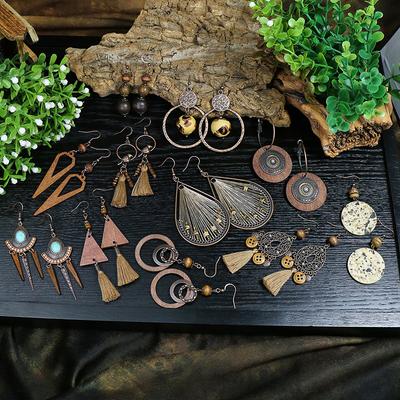 Bohemian Ethnic Wood Bead Tassel Earrings for Women Retro Creative Unique Geometric Dangle Earring Pendientes Mujer Jewelry Gift