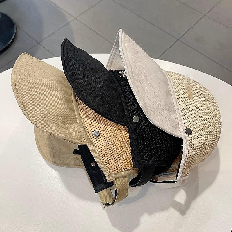Women Summer Sun Hat Solid Color Mesh Breathable Wide Brim Sunscreen Cap Ladies Girls Outdoor Travel Foldable Visor Cap