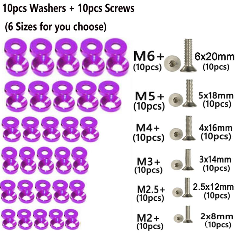 10pcs Car Modified Hex Fasteners Fender Washer Bumper Engine Concave Screws Aluminum Fender Washers and M2-M6 Bolt for Honda