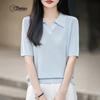 Zhenxu Women's Tencel Linen Polo Knit Top