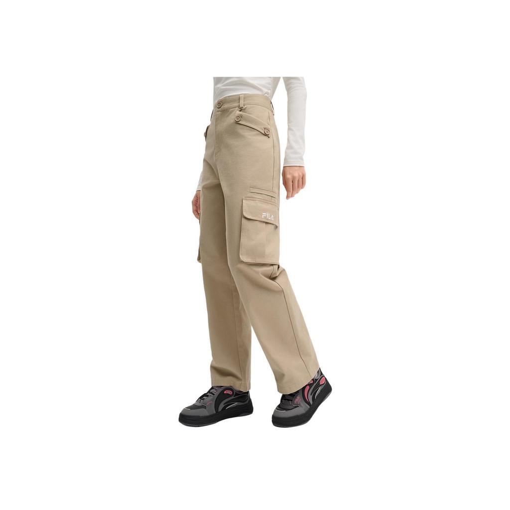 FILA Fleece Woven Casual Versatile Multi-Pocket Cargo Pants Women pants Beige F11W519801FBG
