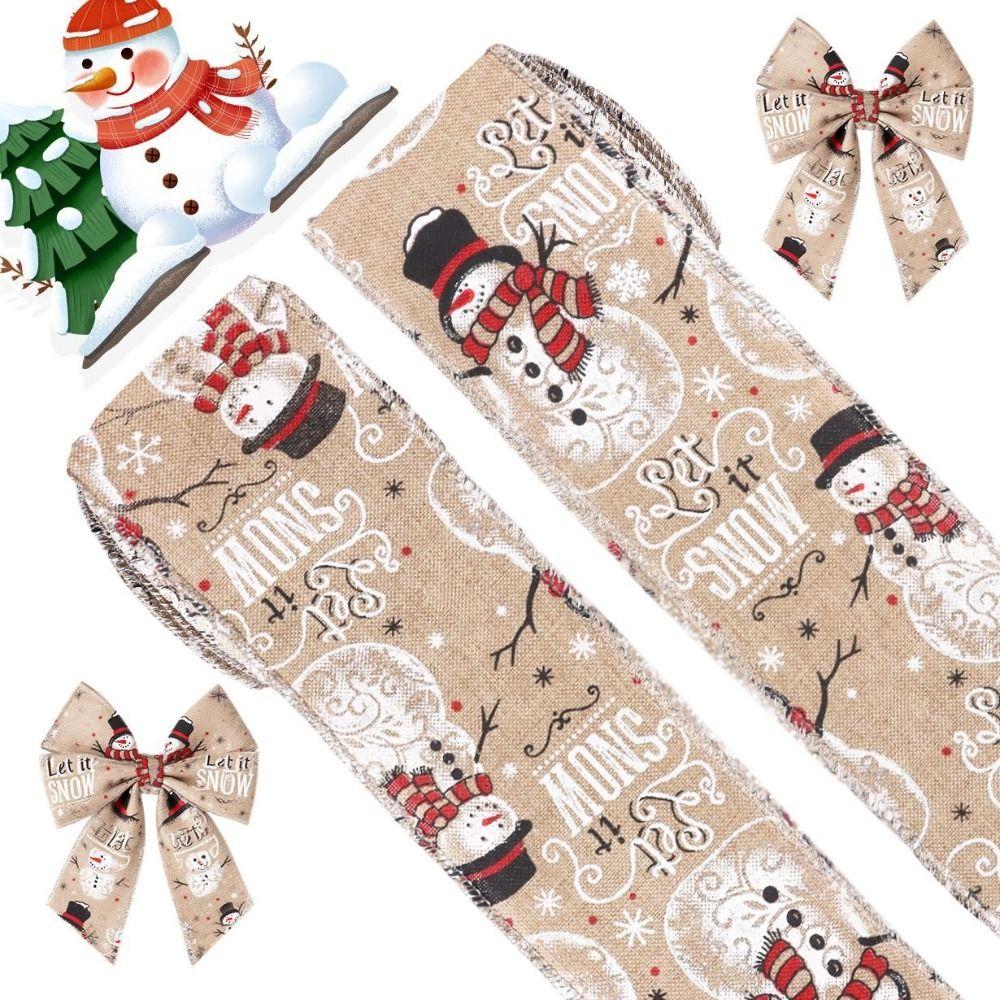 New Year Linen Christmas Ribbon Red Green 5M Roll Linen Ribbon Snowflake Print Wire Edge Ribbon Gift Wrapping