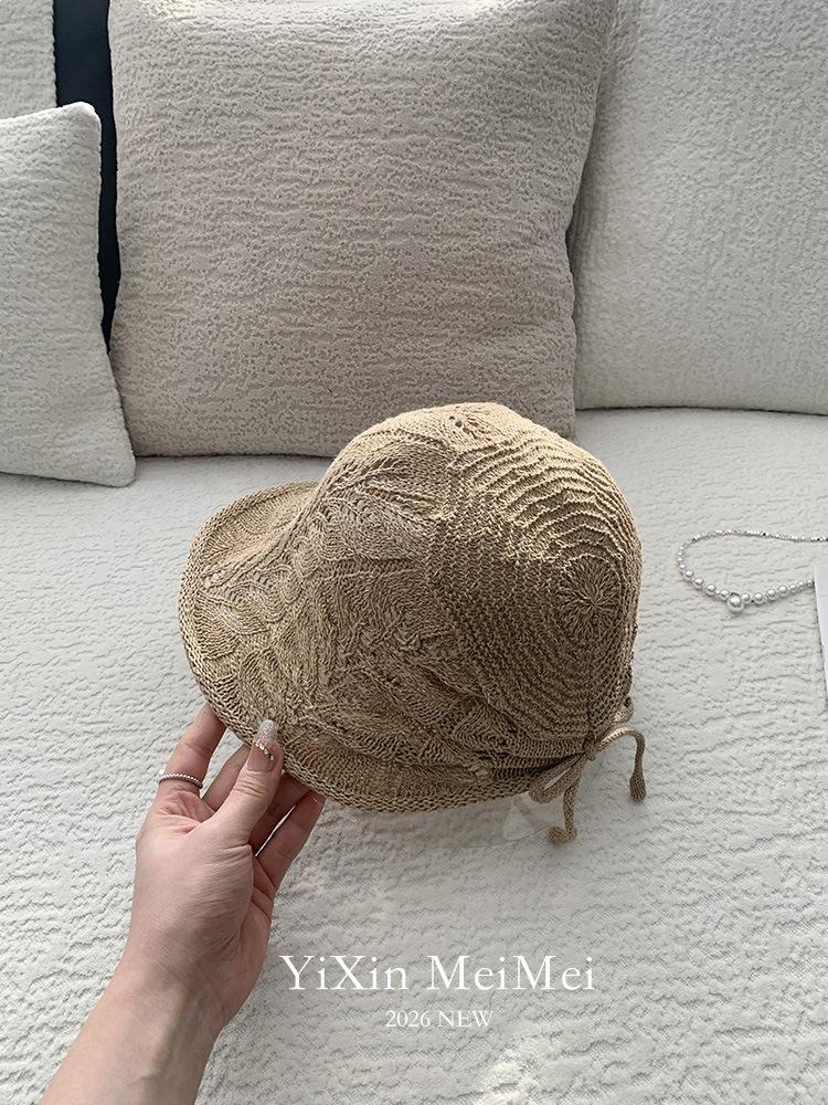 Spring And Summer Korean Hollow Knitted Heap Hat Women'S Fashion Show Face Small Sunshade Bucket Hat Travel Versatile