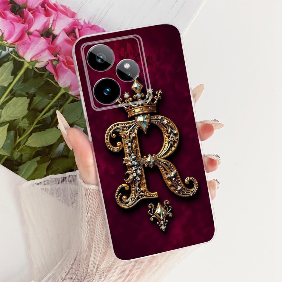 For Realme GT 7 7T Case RMX5061 RMX5085 Retro Initial Letters Crown Soft Silicone Cover For Realme GT 7 Pro RMX5010 GT7Pro Shell