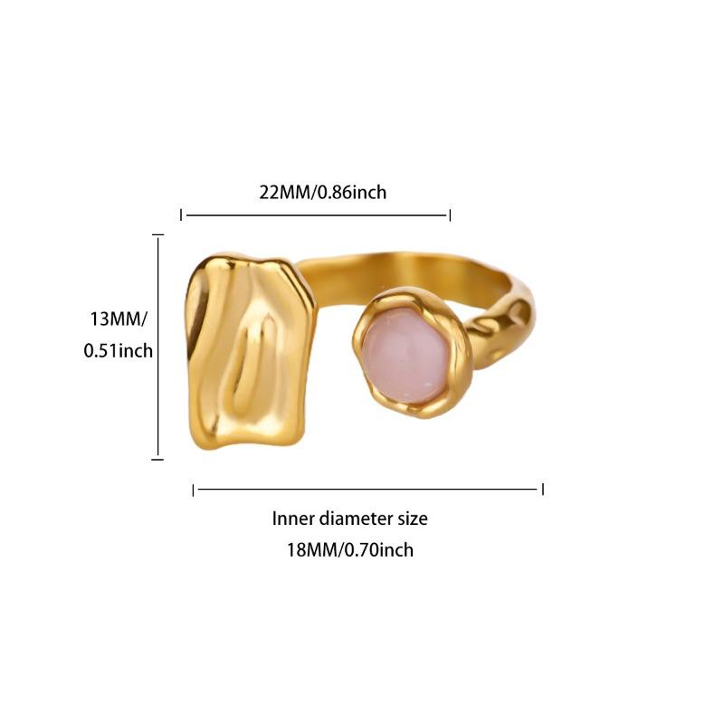 Vintage opal wide-body geometric ring women's pink gemstone open ring fashion women's index finger ring ring