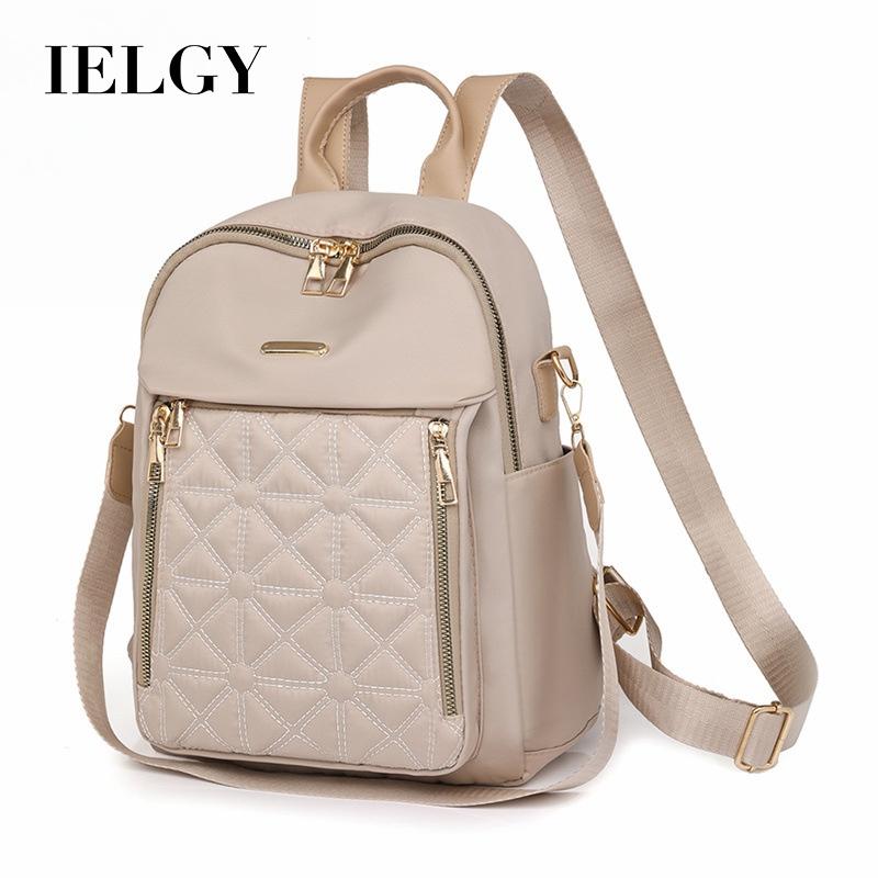 IELGY women's rhombus embroidered thread backpack, Korean version of versatile large-capacity water-proof travel backpack