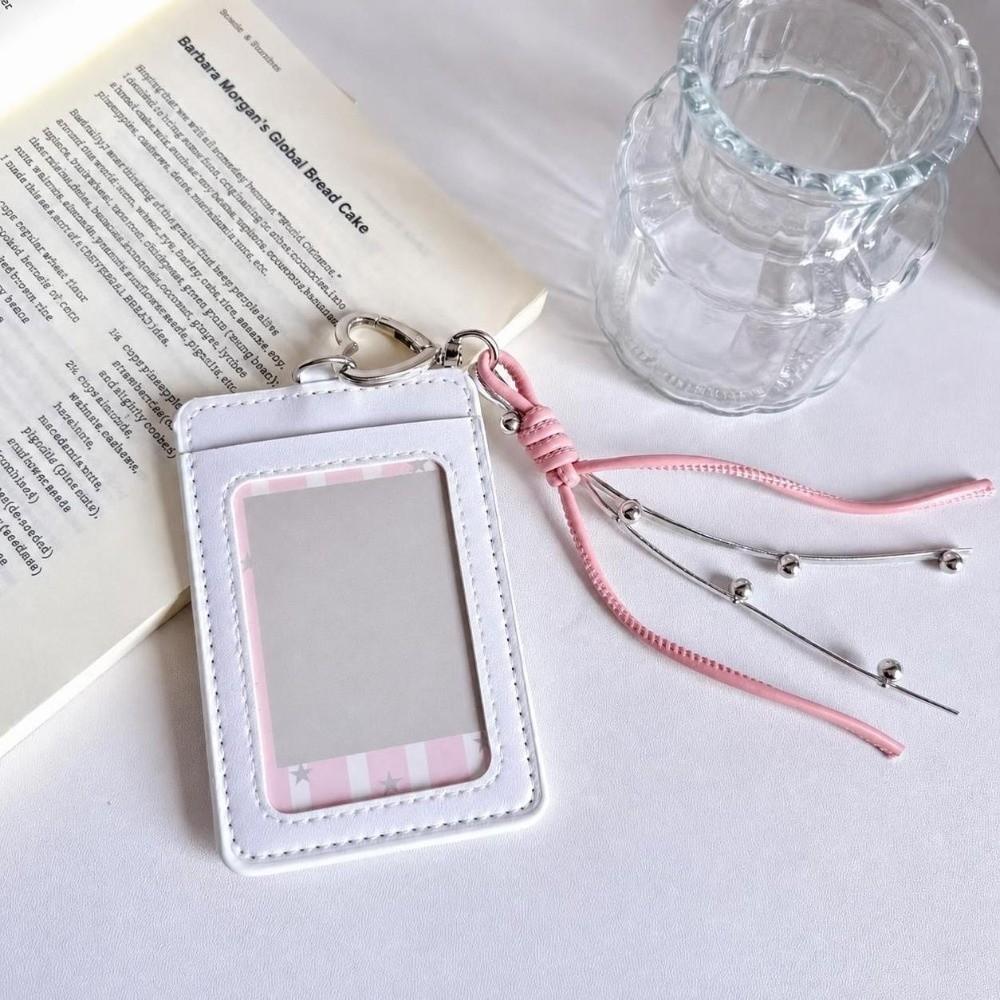 New PU Leather Photcard Holders Keychain with Lanyard ID Card Case 1 Inch Card Display Photo Frame Pendant Bag Decoration