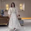 2024 Autumn Women's Fashion Floral Lapel Puff Sleeve Dress