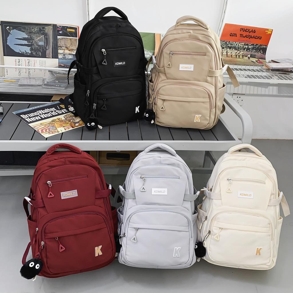 Fashion Casual Unisex Backpack Nylon Solid Color Waterproof Multi Pocket Large Capacity Teenager School Bag For Outings School