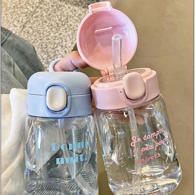 Portable 400ml Kids Sippy Cup Leak-proof with Straw Cartoon Water Bottles Plastic Lightweight Toddlers Beverage Cups