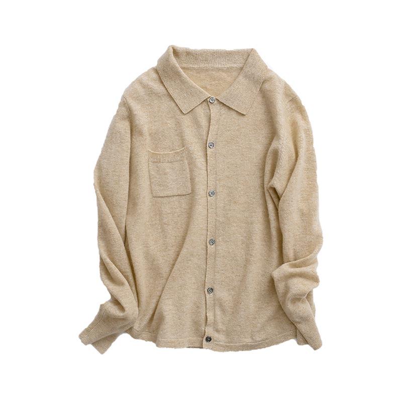 Women's 2023 Light Luxury Loose Knit Wool Polo Cardigan with Lapel Collar