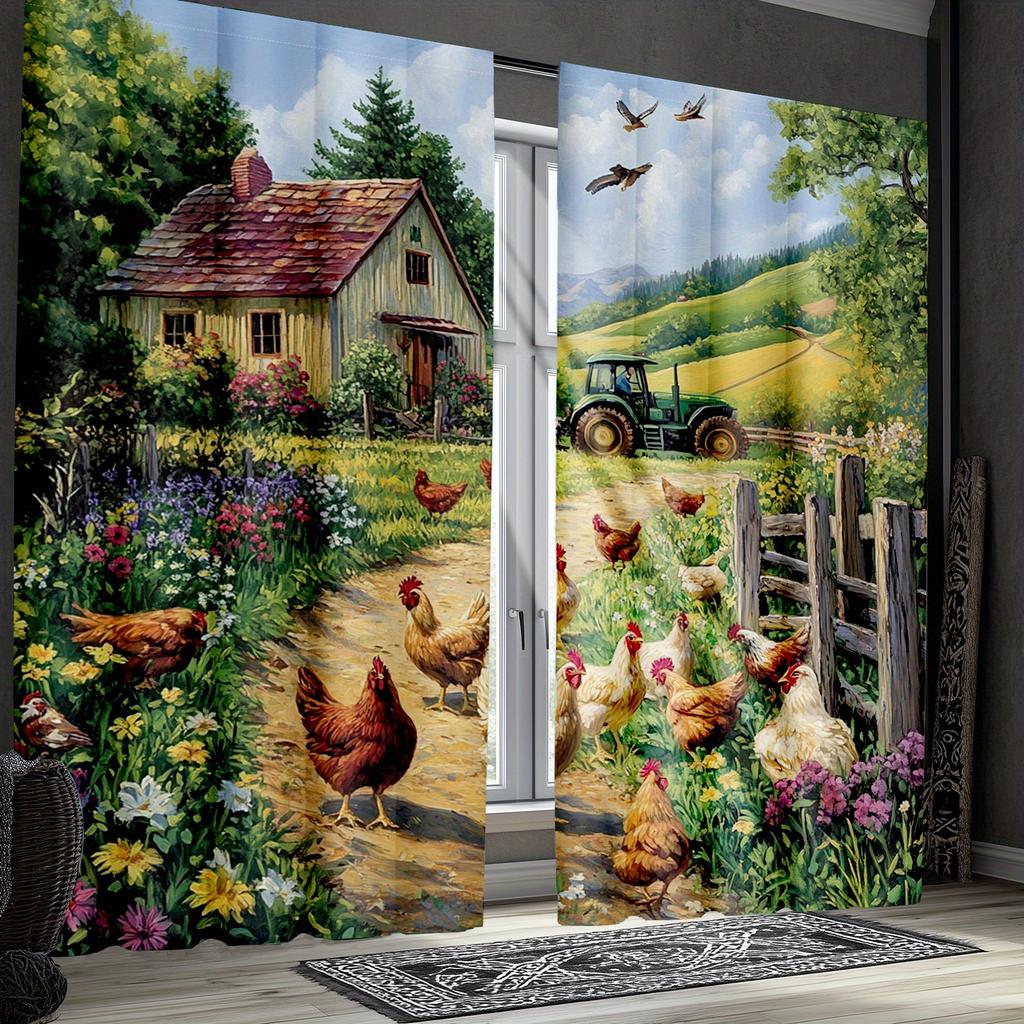 2 Pannelli Tende Stile Rustico Stampa Trattore Pollaio Paesaggio Poliestere Soggiorno Camera da Letto Tende Finestra Arredamento Casa