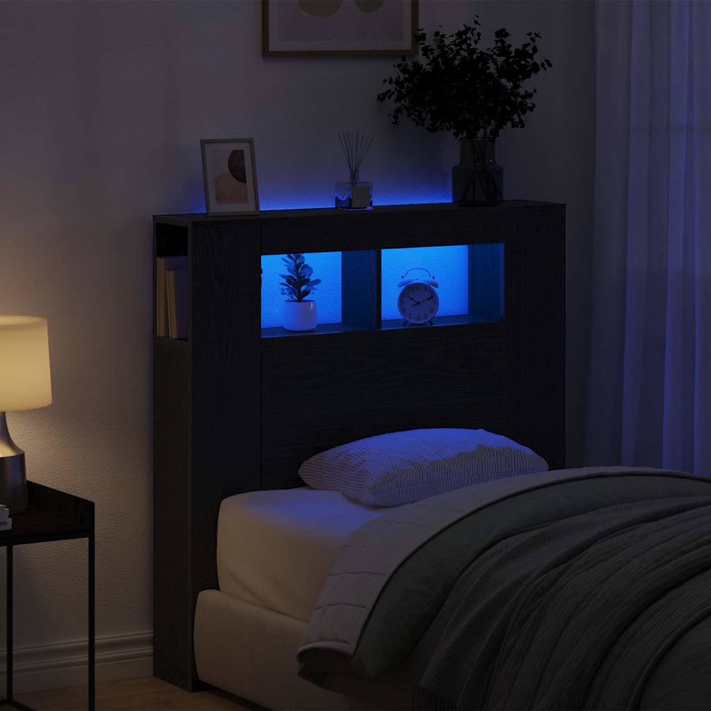LED Headboard in Black Oak Look 100 x 18.5 x 103.5 cm