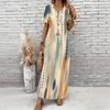 Women Plus Size V Neck Short Sleeve Printed Straight Maxi Dress