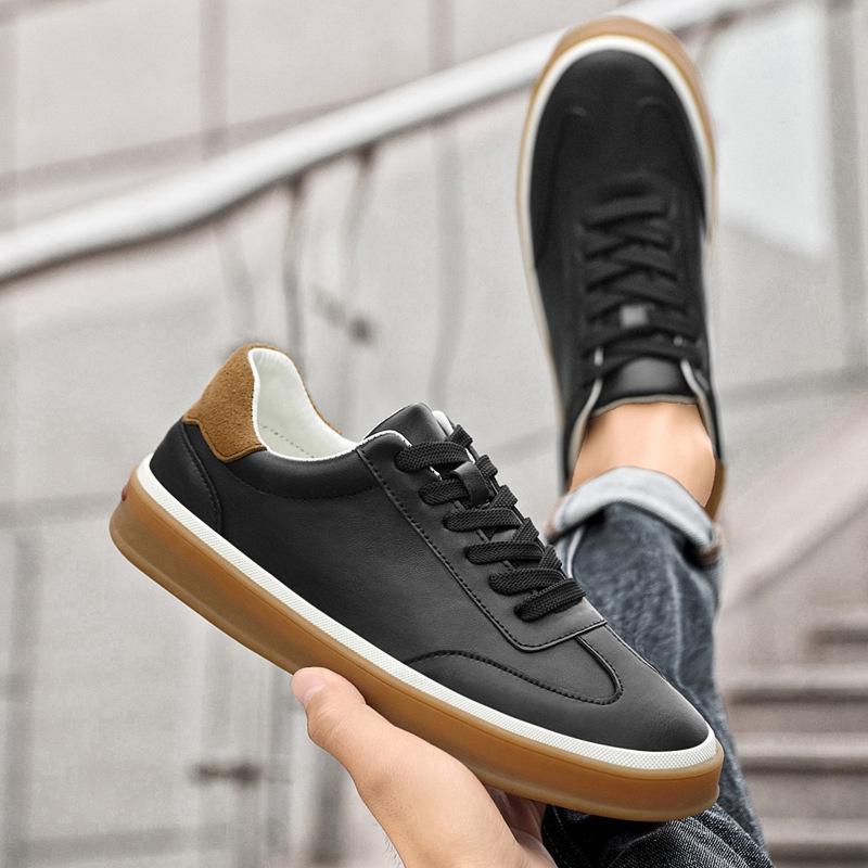 Men's Plus Size White Genuine Leather Skate Shoes - Breathable, Soft Sole, Casual Cowhide Sneakers
