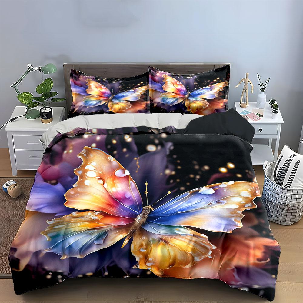Colorful Butterfly Bedding Set 3pcsGradient Watercolor Insect Art Duvet Cover SetVibrant Floral Background Bed Linen for Home