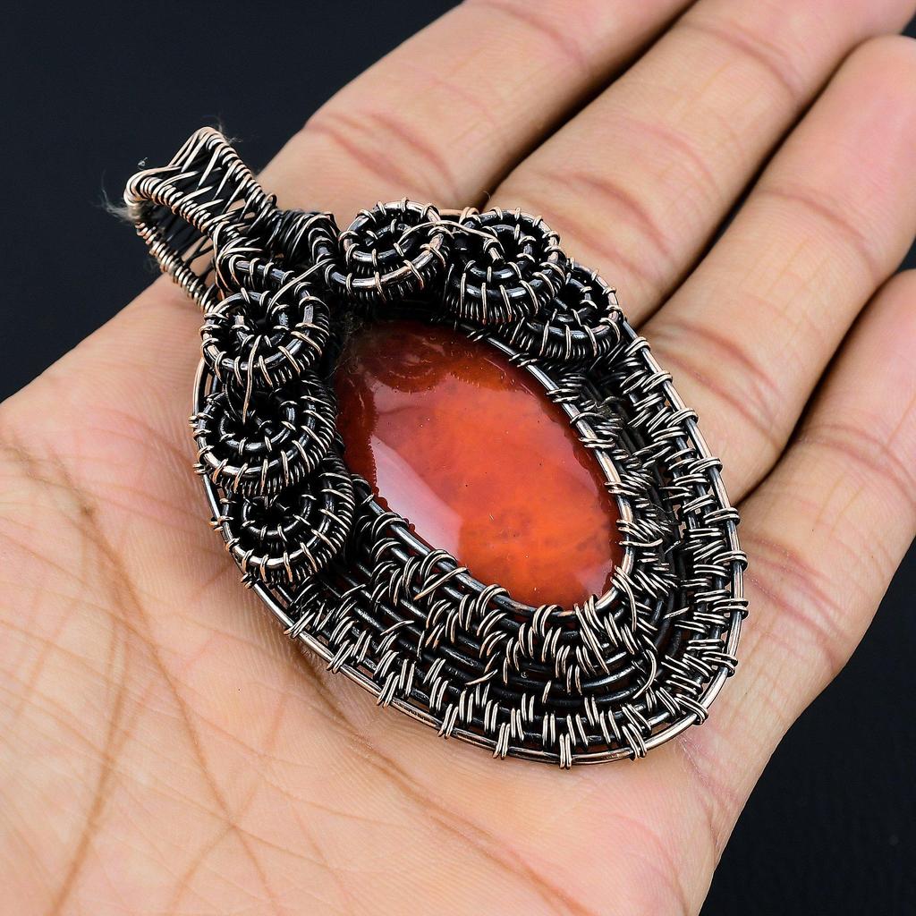 Carnelian 999 Copper Wire Wrapped Pendant, Handmade Gemstone Pendant Jewelry, Gifts For Wife Brand New Pendant