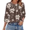 Women's Floral Print 3/4 Sleeve Round Neck Pleated Top Casual Loose Fit Blouse Lightweight Soft Fabric Shirt for Daily Wear