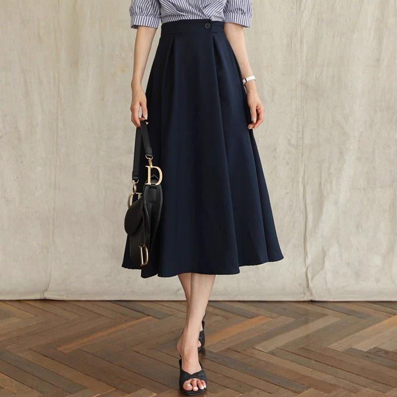 

Big Hemline Skirt for Women 2025 Spring and Autumn New High Waist Cross-Body A- line Skirt Small Commuter Casual Slimming Umbrella Skirt Dark Blue XXL