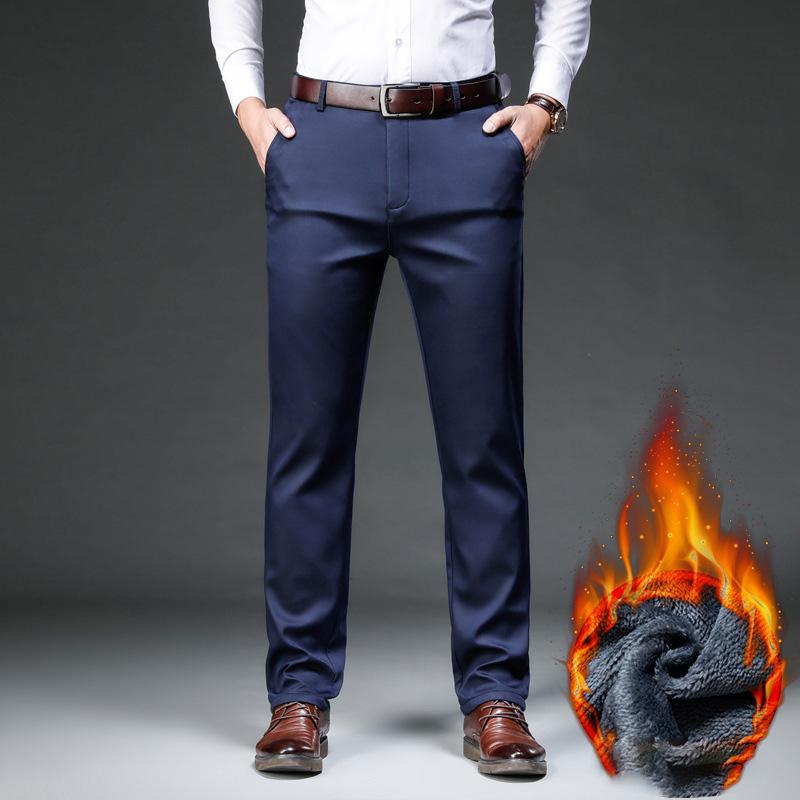 Autumn And Winter New Men'S Plush Casual Pants With Plush Thickened Business Loose Straight Leg Pants Men'S Western Pants Large Pants