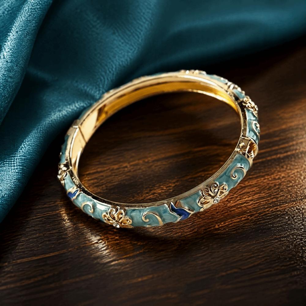 Traditional Flower Bangle Enamel Women's Hand Bracelet Vintage Cloisonne Bangle  Jewelry Gifts