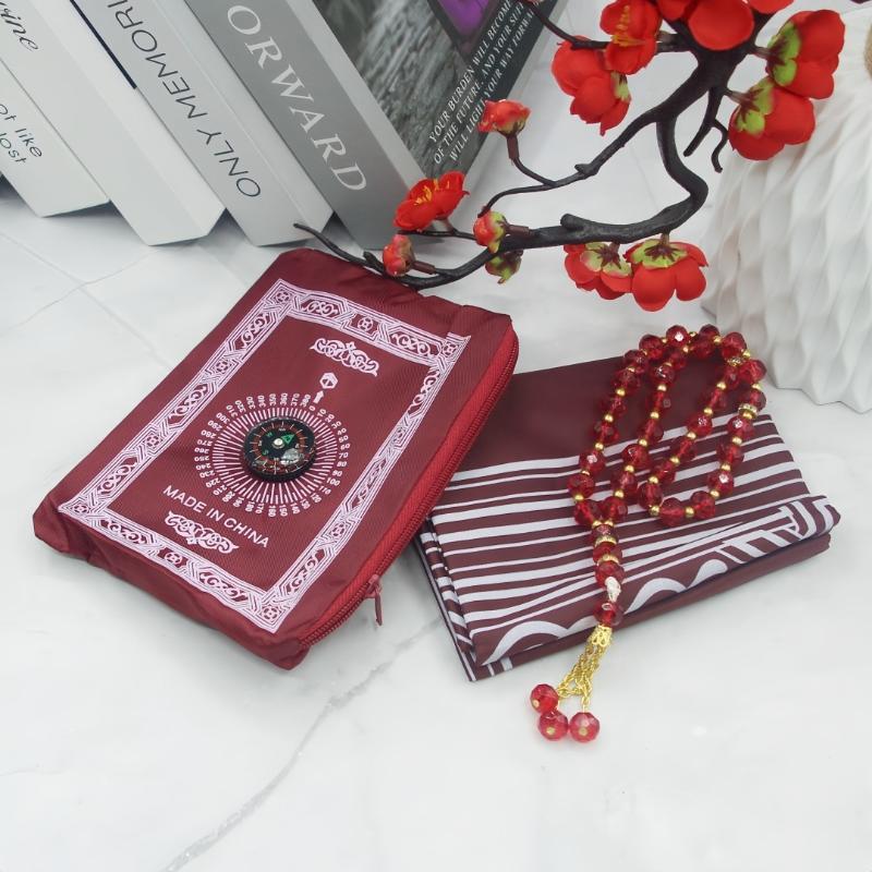 Islamic Prayer Mat Portable Travel Foldable Prayer Rug With Beads for Muslim Office Business Trip Worship