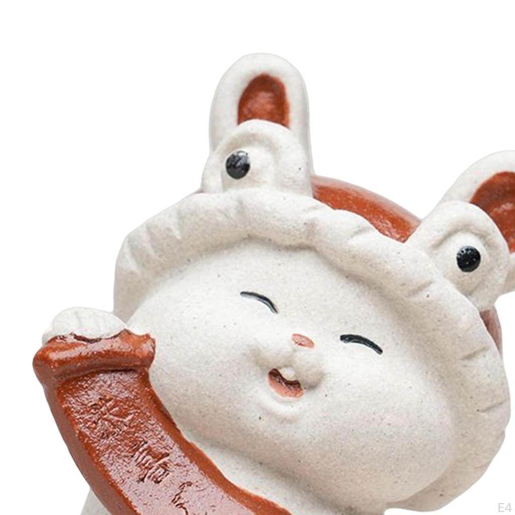 Bunny Sculpture Decor Chinese Year Desktop Home Mini Rabbit Statues Figurines for Dinning Room