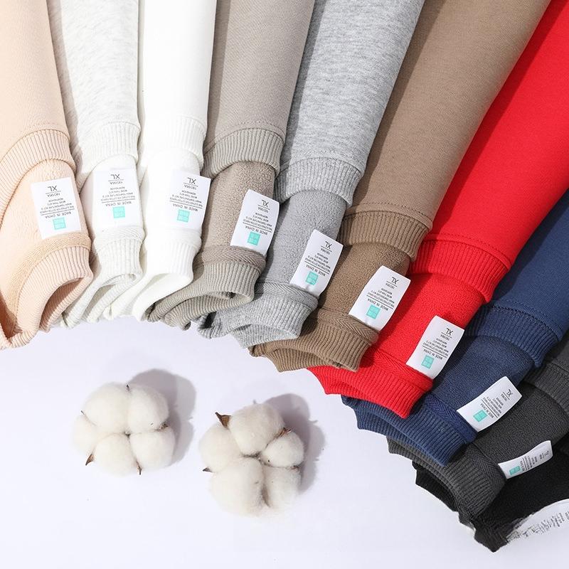 Cotton Long Sleeve Thin Fleece Sweatshirts Solid Casual Simple Drop Shoulder Hoodies Warm Crewneck American Couple Sweatshirt