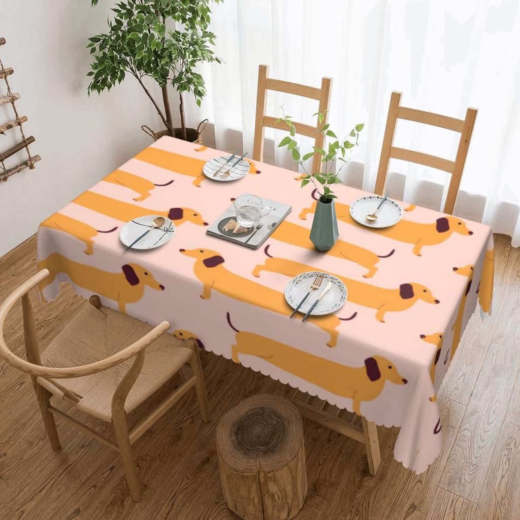 Rectangular Couple Dachshund Dog Pattern With Heart Table Cloth Waterproof Tablecloth Outdoor Table Cover