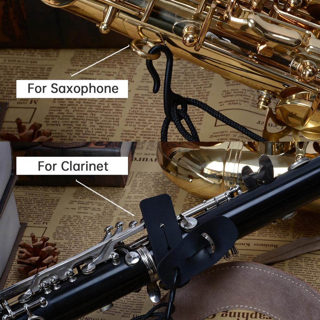 Adjustable Genuine Leather Saxophone Clarinet Neck Strap Single Shoulder Strap Metal Buckle