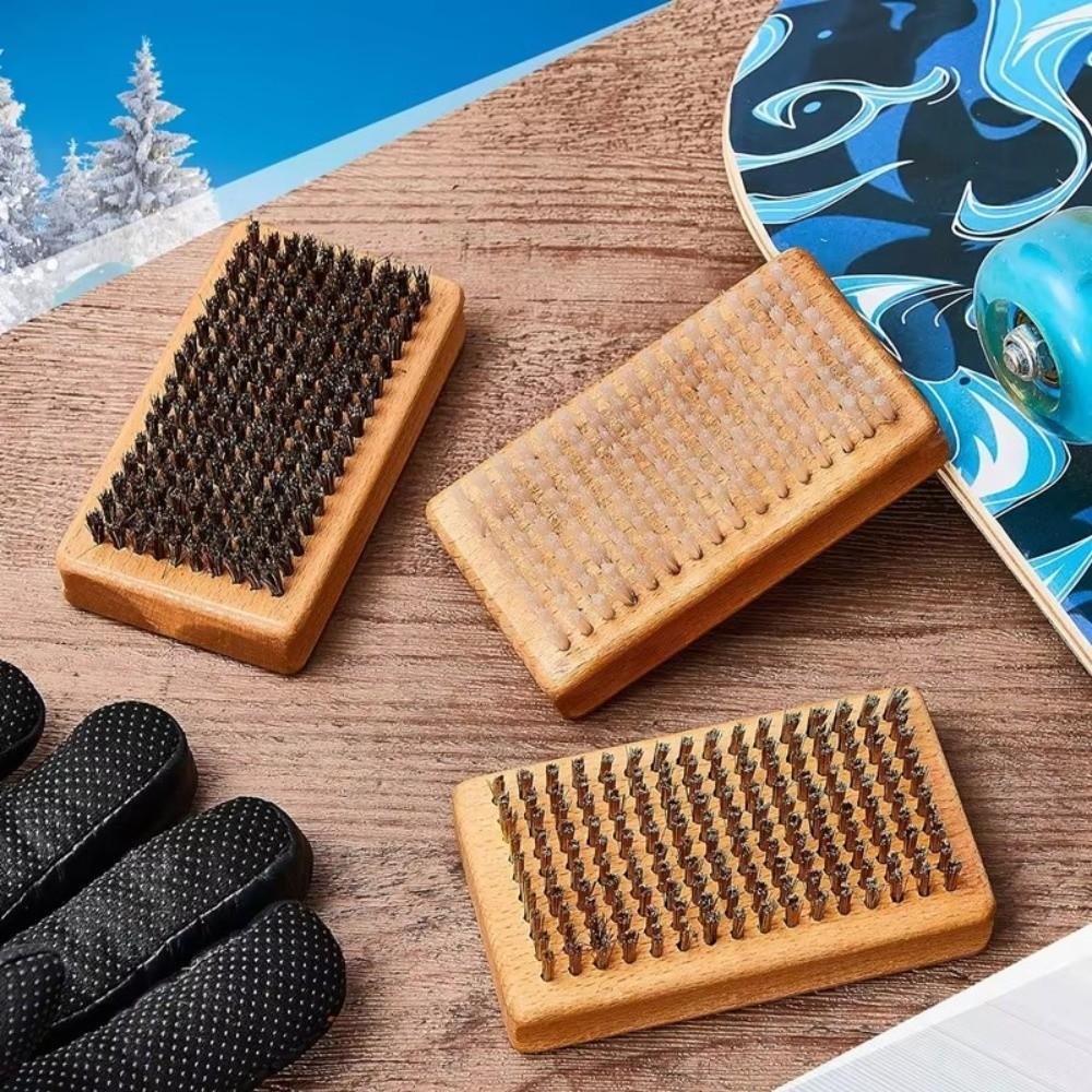 Nylon Bristle Ski Waxing Brush Wooden Handle Snowboard Wax Brush Snowboard Care