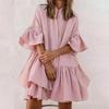 Summer Casual Loose Swing Dress for Women Babydoll Tiered Ruffle Sleeve Pleated Mini Mid-Length Dress Daily Life Beach Parties