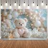 Adorable Teddy Bear Photography Background Shining Arched Balloons Floral Newborn Bathing Kids Birthday Party Decor Backdrop