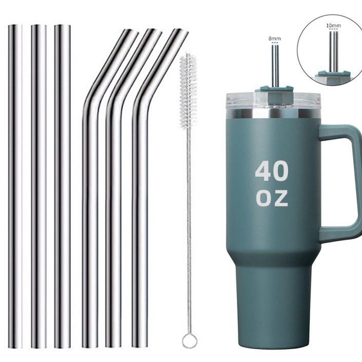 Stainless Steel Travel Cup with Multi-Functional Straight and Bent Straws