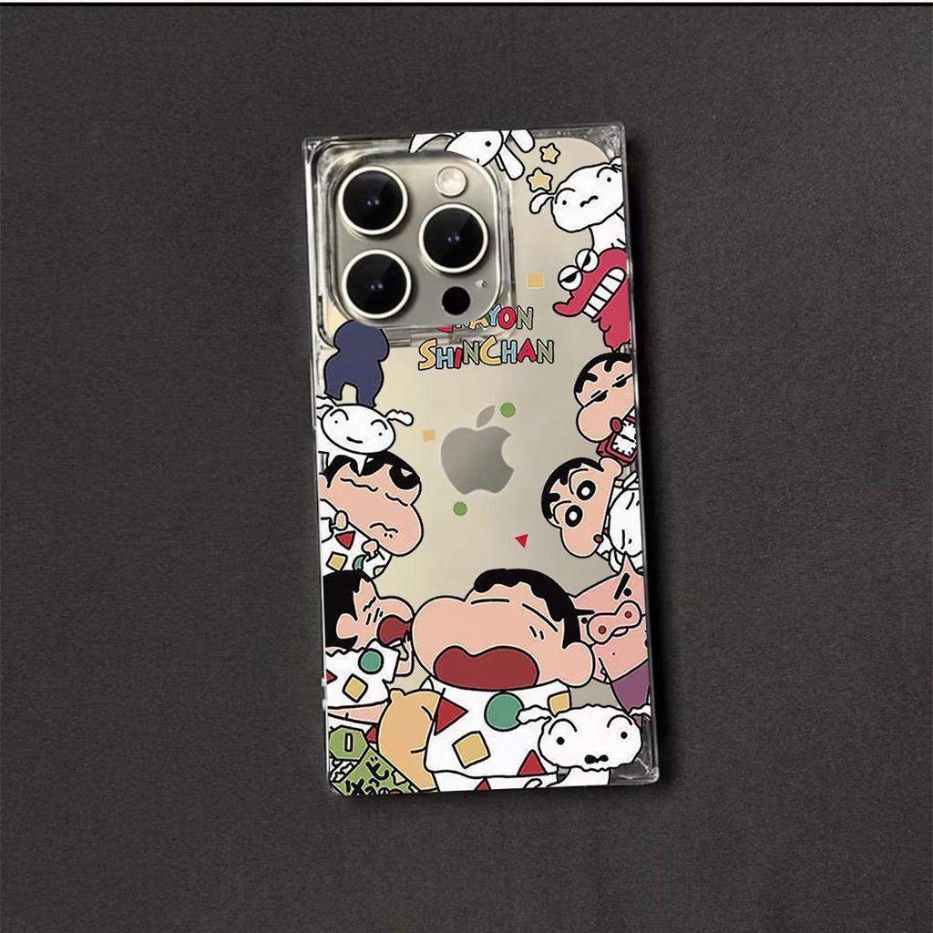 Square Back Tube Protection Clear Case For iPhone 15 Plus 14 Pro Max 16 ProMax 12 13 11 Anti-Oxygen,Cute Crayon Shin Chan Pattern Casing