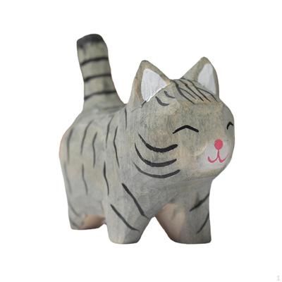 Adorable Wood Carved Cat Decor Tiny Gift Handmade DIY Statue for Art Collectible Terrarium