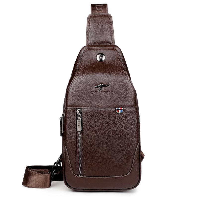 Emperor Kangaroo Men's Chest Head Cover Leather Crossbody Bag Casual Shoulder Bag Men's Genuine Leather Chest Leather Bag Breathable