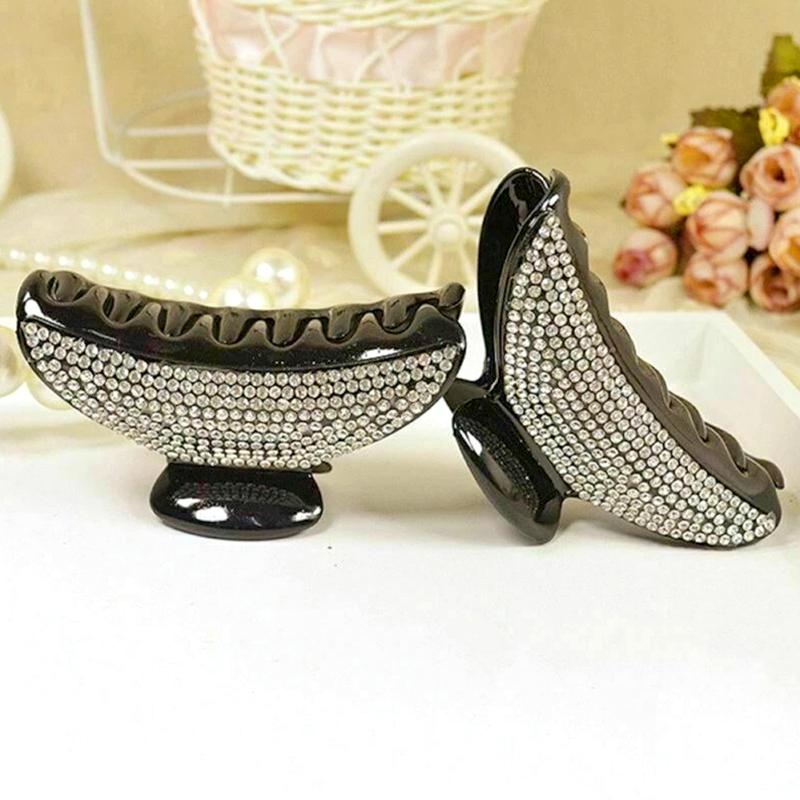 1Pc Large Shine Plastic Fashion Headdress Beautiful Black Water Drill Hair Grab