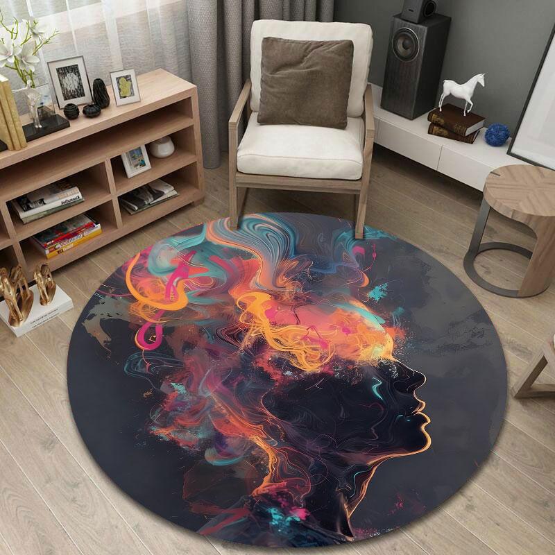 Boho Round Christmas Multicolor Rug Mat, Non-Slip Floor Mat for Office