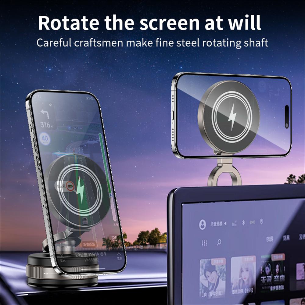 D1W Magnetic Car Phone Holder Wireless Charger 360° Foldable Vacuum Suction Phone Mount Stand - Black