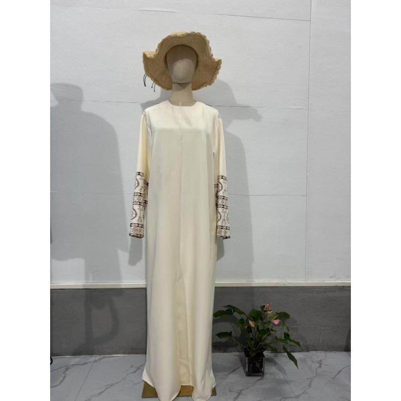 

Женские свободные винтажные длинные платья с объемными рукавами и принтом XL белый