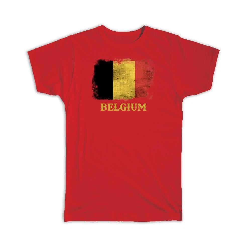 Gift T-Shirt : Belgium Belgian Flag European Union Country Souvenir Distressed L