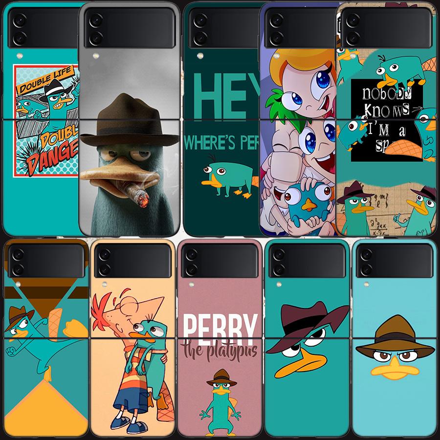 Cartoon Perry The Platypus Phone Case For Samsung Z Flip 7 6 5G Galaxy Z Flip 5 4 3 Black Hard Cell Cover Luxury PC Shell Coque