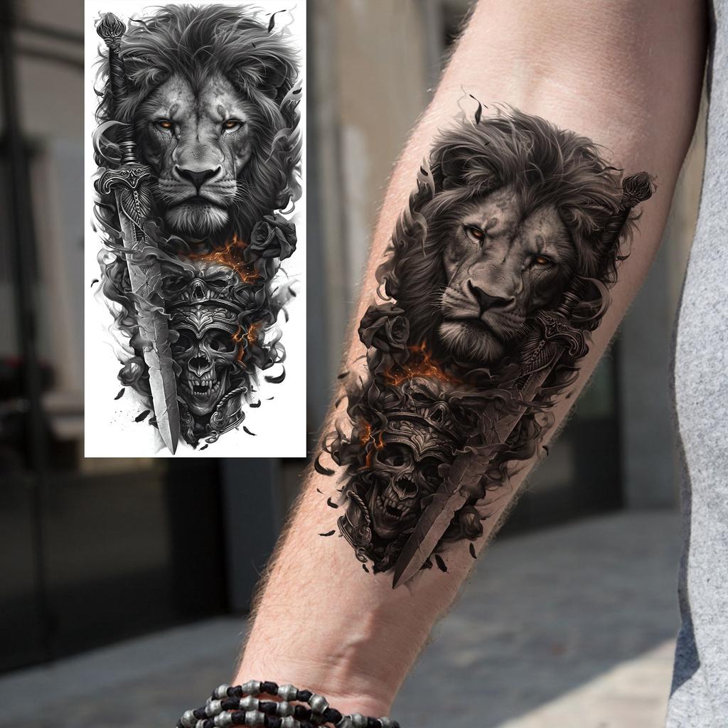 1 Sheet Cool Leopard With Rose Temporary Tattoos For Men Women Adults, Long Lasting Realistic Waterproof Fake Tattoo Sticker