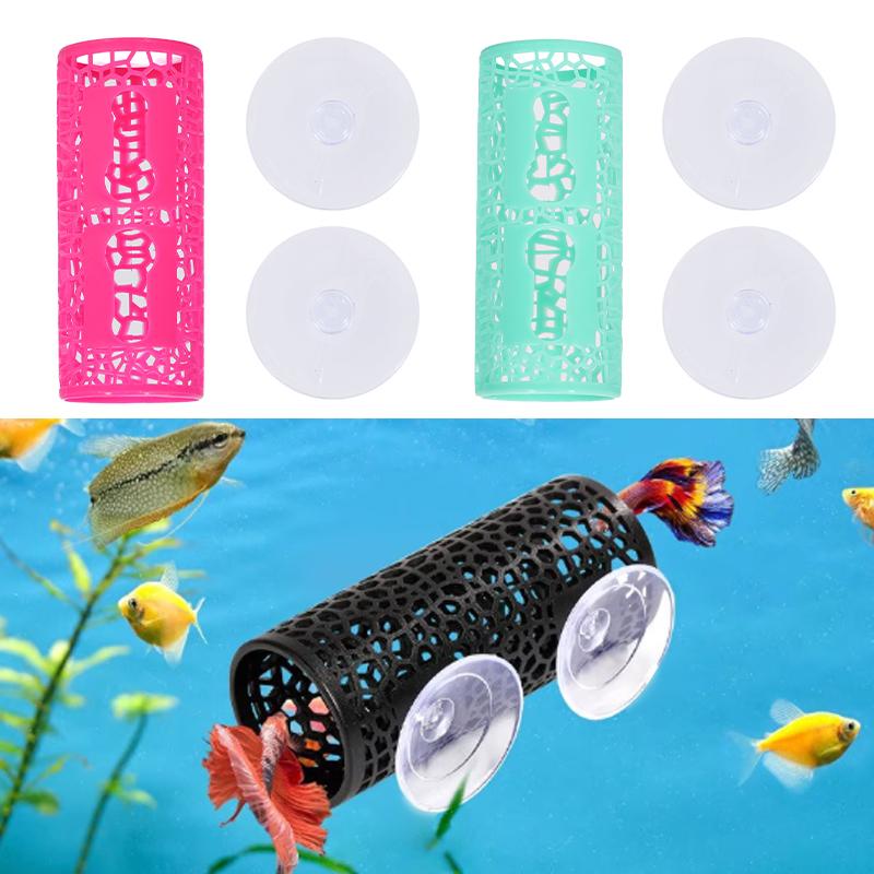 Bettafisch Versteck Höhle Tunnel Hohl Betta Hängematte Fischversteck Ruhe-Röhre mit Saugnapf Aquarium Fischbecken Dekorationen