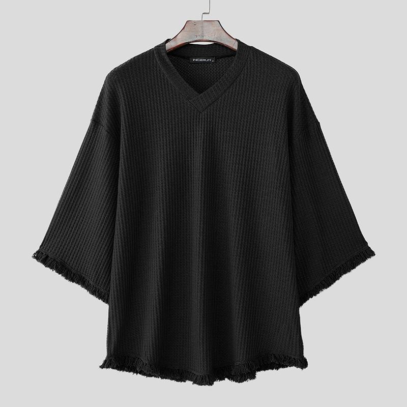 INCERUN Oversized herre-t-skjorter med flaggermusermer, avslappede løse teksturtopper