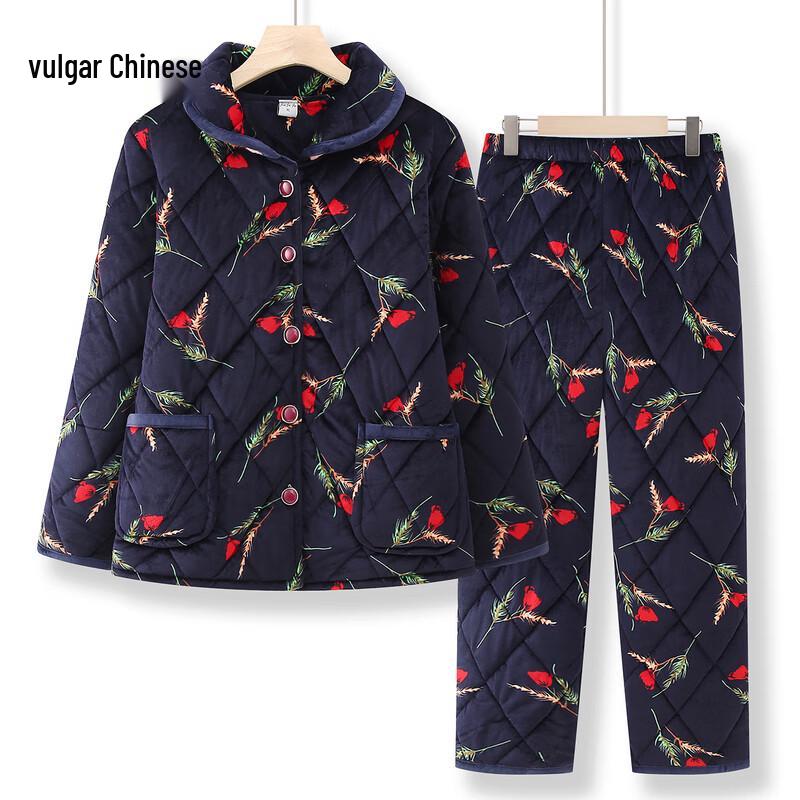 

Elderly Women s Winter Warm Cotton Padded Pajama Set 2XL