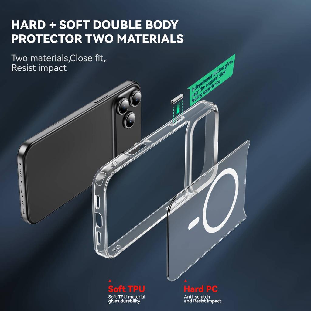 For iPhone 17 16 15 14 13 12 11 Pro Max XS Max XR Clear Magnetic Case MagSafe Compatible, Anti-Yellow, Shockproof Military Grade