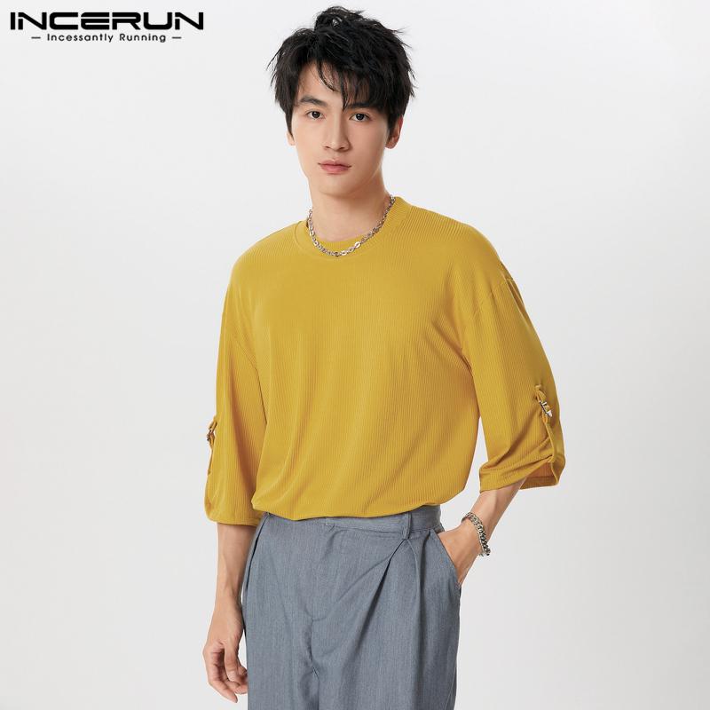 

INCERUN Мужские свободные повседневные топы с рукавом 3/4, свободные футболки 3XL жёлтый