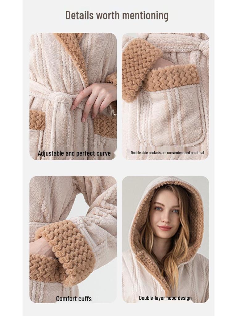 Couple's Coral Fleece Pajama Set: Women's & Men's Long, Thick, Warm Bathrobe for Autumn & Winter